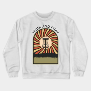 Huck and Pray | Disc Golf Vintage Retro Arch Mountains Crewneck Sweatshirt